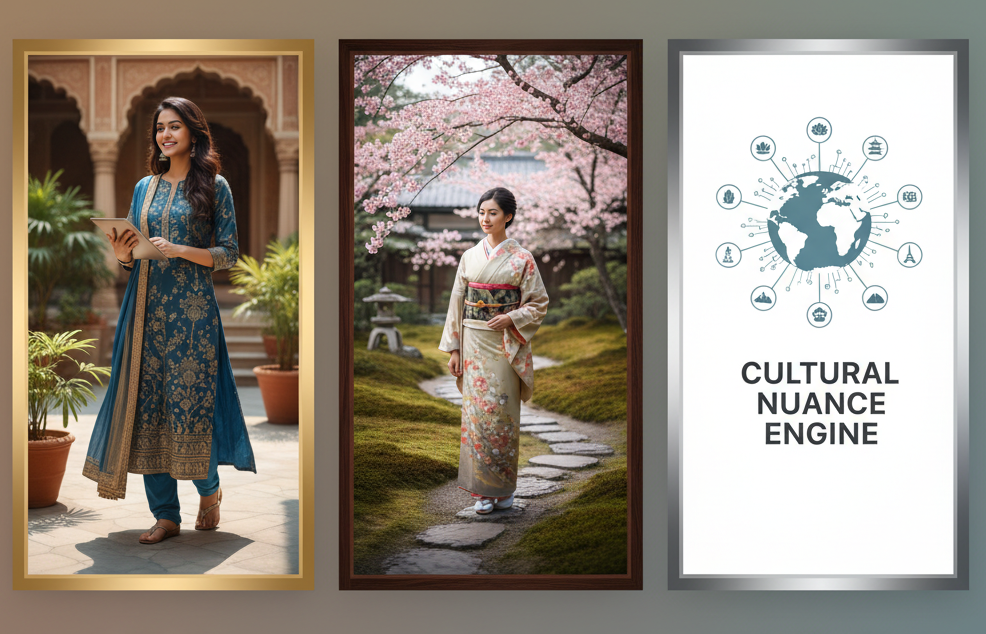 Regional fashion photography showing cultural clothing on diverse models